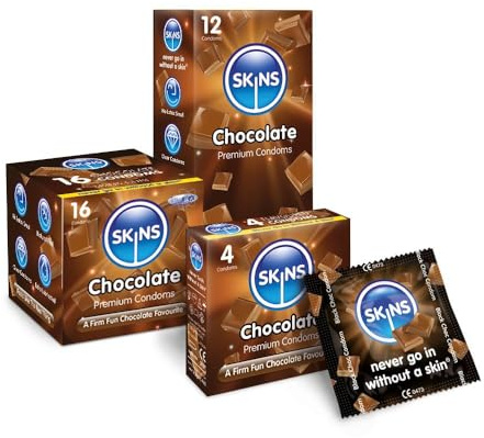 Skins Chocolate Flavoured Condoms Thin Extra Feel, 24 Pack of Premium Skins Flavoureds Extra Safe Pleasure Condom for Adults, Ultra Thin for Oral Extra Pleasure