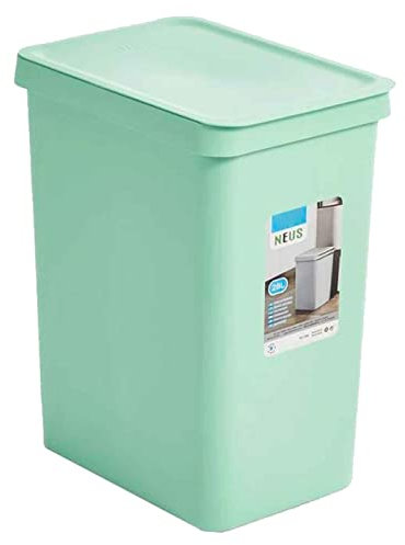 Acan Tradineur - Cubo de basura rectangular con tapa - Fabricado en Plástico - Capacidad de 28 Litros - 44,5 x 35 x 25 cm - Color Pastel Aleatorio (Rosa - Verde)