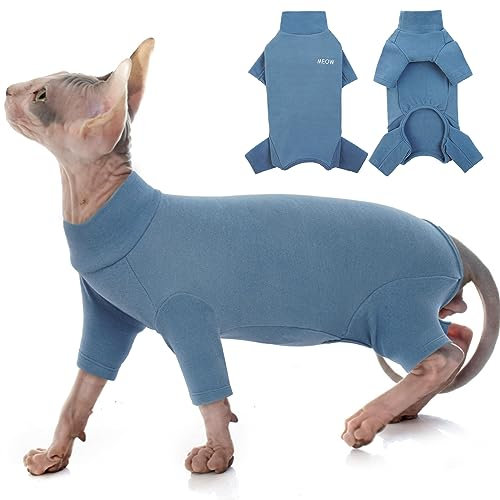 PUMYPOREITY Cat Winter Coat, Jumpsuit Soft Fleece Pullover Onesie Vest Hairless Cat Turtleneck Sweatshirt Overall for Small Medium Large Cat with Four Legs(Blue, S)