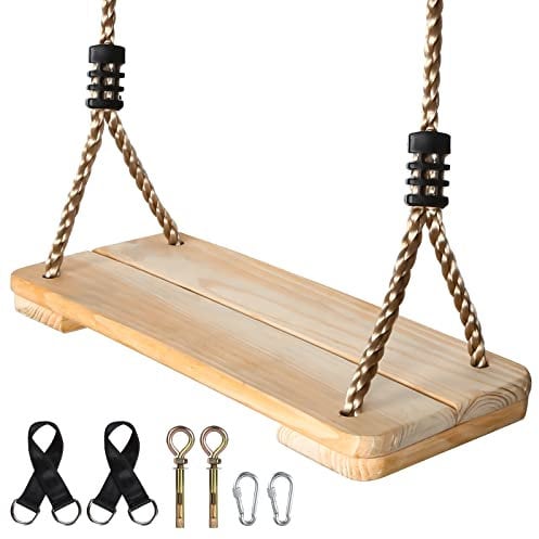 EXTFANS Holz Schaukel Outdoor/Indoor | Stabile Familienecke bis 160kg mit verstellbaren Seilen | Sicherer Schaukelsitz für Kinder & Erwachsene (40x16x3cm) | Für Garten, Terrasse, Balkon