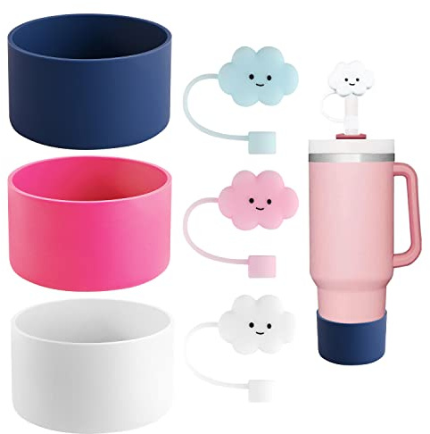 Abnaok 3PCS Silicone Boot for Stanley 40 oz Quencher Adventure Tumbler and IceFlow Flip 30 oz 20 oz, 3PCS Cloud Straw Tip Covers, Dust-Proof Straw Cap Toppers, Reusable Silicone Soft Protector Cover