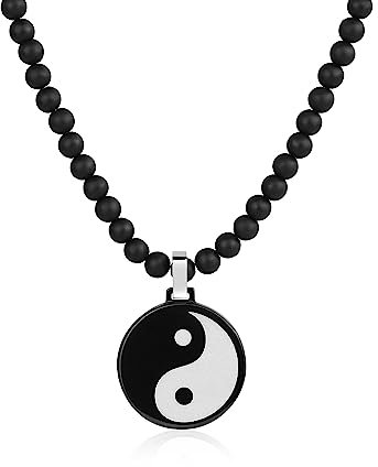 GAVU Kristall Onyx Perlen Yin Yang Herren Halskette 50cm