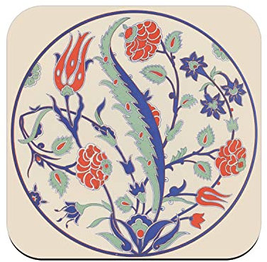 Untersetzer aus Kork – Floral Kreis Ornament Asiatisch Traditionelles Design – 1 Stück (95 x 95 mm)
