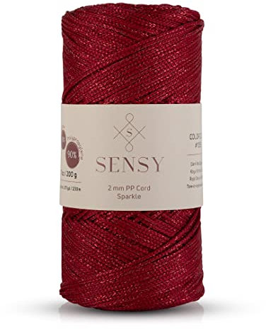 Sensy Premium 2 mm 230 Meter Glitzer Polyester-Seil, 90% Polypropylen, 10% Polyesterschnur, Makramee-Kordel 2 mm Häkeltasche Kordel Makramee Seil Häkelgarn Geschenk für Strickwaren