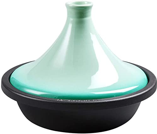 Stock Pot High Temperature Casserole Slow Cooker Stockpot with Enameled Cast Iron Base and Cone-Shaped Ceramic Lid for All Hob Types (D)