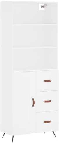 vidaXL Highboard, Sideboard mit viel Stauraum, Kommode Schrank mit Metallfüßen, Beistellschrank für Wohnzimmer Büro, Weiß Holzwerkstoff