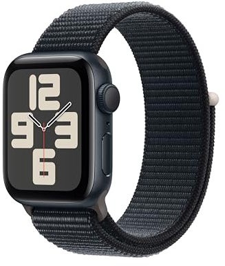 Apple Watch SE (2. Generation, 2023) (GPS, 40 mm) Smartwatch mit Aluminiumgehäuse und Sport Loop Armband in Mitternacht. Fitness- und Schlaftracker, Unfallerkennung, Herzfrequenzmesser, CO₂ neutral
