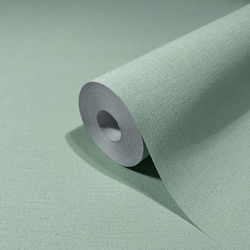 marburg Tapete Grün Textiloptik Modern Uni GZSZ für Wohnzimmer oder Schlafzimmer Made in Germany 10,05 x 0,53m
