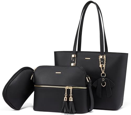 LOVEVOOK Handtasche Damen Set, Shopper Schultertasche Umhängetasche Damen Schwarz Geldbörse Tragetasche Groß Damen Tasche Tote für Büro Schule Einkauf Reise, Handtaschen Schwarz