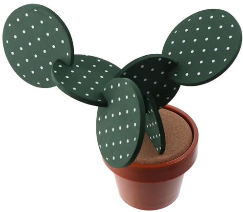 Benytro 6 Pcs Cactus Coaster Set, Creative Cactus Insulation Mat with 1 Pc Planter Holder, Fun Coaster Cactus Gift, Decorative Coaster, Creative Design Coaster,Office, Bar Decoration