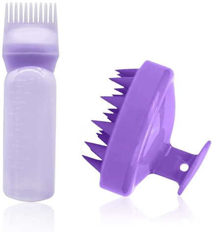 YeaHapiday Brosse coloration cheveux, Bouteille shampoing, Applicateur peigne racine massage cuir chevelu, Pinceau colorant capillaire, Peigne d'application (violet)