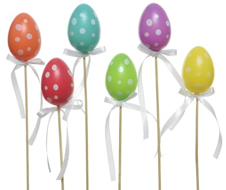 Pos fröhlich Bunte Kunststoff-Dekoeier weiß gepunktet als Blumenstecker in verschiedenen Mengen 6, 18 oder 30 Stück (modern, 18, Stück)