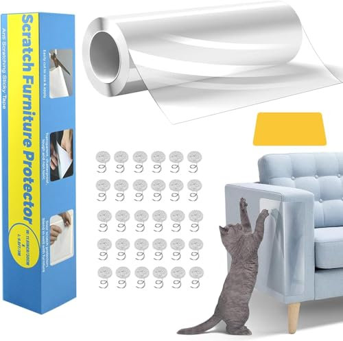 ETROBOT Protector para Gatos, 30cmX500CM Protector Sofa Gatos Arañazo, Autoadhesivas Gato Protector, Cinta Protectora de Muebles para Sofá Muebles Puerta Pared Alfombra,con 20 Tornillos