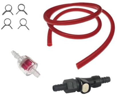 6mm Benzinschlauch Rot + Schnelltrennkupplung/Schnellverschluss Kupplung passend für viele Roller, Moped, Mofa Modelle – 1m Benzinschlauch inkl. 4 Klemmen