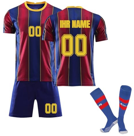 Fußball Trikot Kinder Personalisiert Set Fussball Trikot für Kinder Erwachsene Trikot mit Eigenem Namen & Nummer Football Jersey Set mit T-Shirt, Shorts und Socken für Herren Kinder
