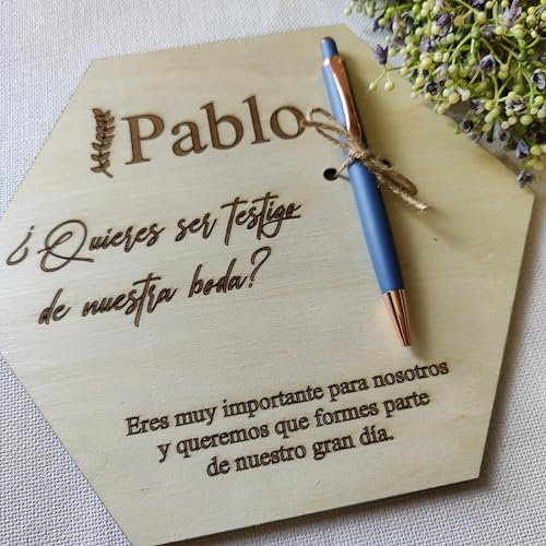 EVYRE | Placa De Madera Personalizada Nombre Con Bolígrafo | Regalo Testigos De Boda | Cartel Madera de Alta Calidad | Regalos Personalizados Para Testigos Boda, Padrinos Bautizo Propuesta | Gran Día