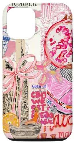 Hülle für iPhone 13 New York Collage Scrapbook mit rosa Schleife, Retro-Stil
