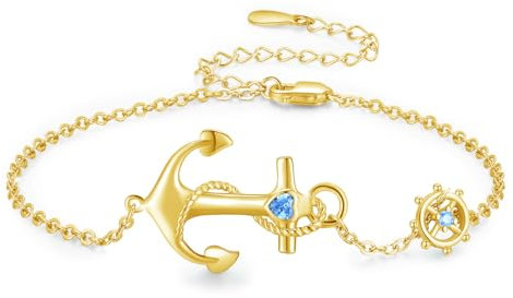 OHAYOO Anker Fußkettchen 925 Sterling Silber für Damen - Nautisches Schmuck Seemann Fußschmuck - Geschenk für die Beste Freundin der Frau (Gold)