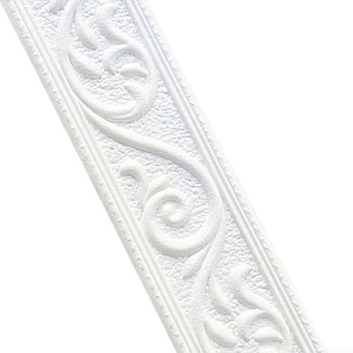 Eawfgtuw Moldura autoadhesiva, 230 x 5 x 0,4 cm, borde de pared de espuma en relieve 3D, borde de pared para el hogar, techo, borde decorativo para baño, cocina, marco de puerta, fondo de TV (blanco)