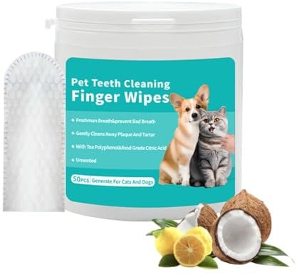 CINOKAI Dog Teeth Cleaning Wipes - Dog Dental Wipes, Dog Toothbrush Finger - Pet Dental Finger Wipes for Dogs - Effective Oral Hygiene for Fresh Breath and Healthy Gums-50 Counts