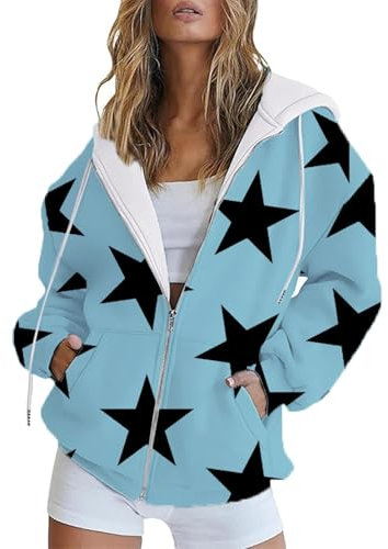 luohaibell Damen-Kapuzen-Sweatshirt, bedruckt, lustig, Reißverschluss, Langarm, Taschen, Sweatshirt, Sportmantel, locker, modisch, bequem, Herbst und Winter, I-b., 50