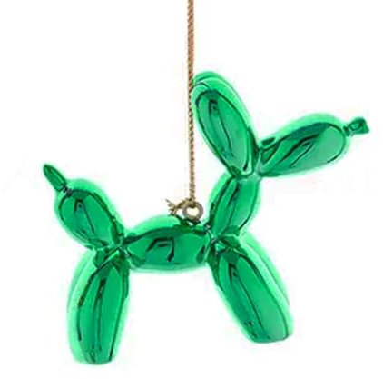 Balloon Dog Christmas Ornament Shiny Green Inflated Pet Character Christmas Tree Decoration - 2.5 Inch