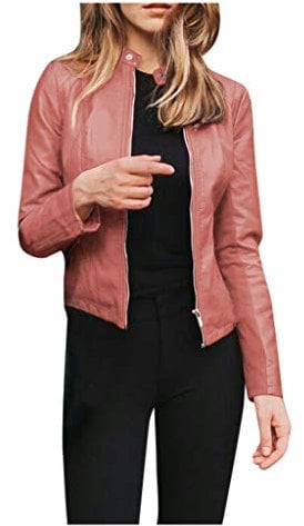 Giacca di Pelle DonnaGiacca Moto Estiva Donna Chiodo Pelle Leggero Taglie Forti Giacca Moto Corti Marrone Giubbino Antivento con Zip Giubbotto Moto Impermeabile Oversize Giacca Pelle Eleganti Curvy