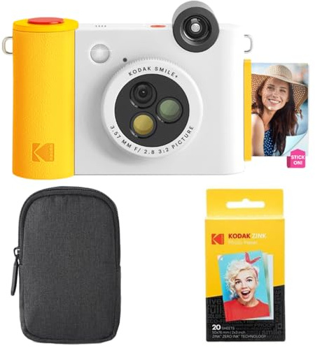 Kodak Smile+ 2-in-1 Digitale Sofortbildkamera & Bluetooth Fotodrucker Starterpaket + Tragetasche + Zink 20 Blatt - Weiß