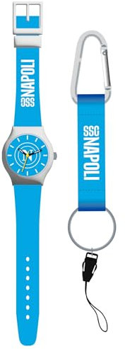 Giemme srl Kit Orologio da Polso + Portachiavi con Moschettone per SSC NAPOLI Calcio Partenopei Azzurri Prodotto Ufficiale