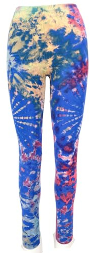 GURU SHOP Unikat Batik Damen Leggings, Stretch Hose Für Frauen, Yogahose - Blau/beige