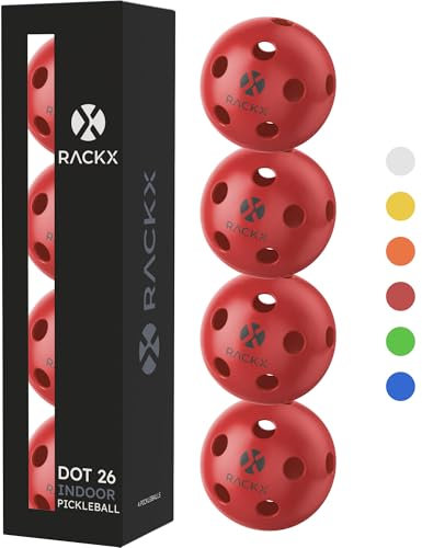 RACKX Pickleball DOT26 Bälle – Speziell für Indoor-Pickleball mit 26 Löchern – 4 Stück (Rot)