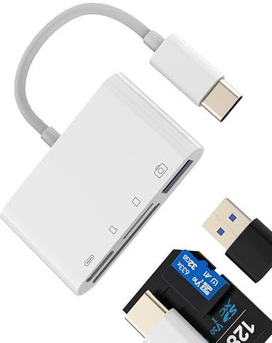 Kartenleser USB C auf SD Micro SD (4 in 1) Aufladen USB 3.0 OTG Adapter für iPhone 16 15 Promax für iPad kompatibel mit Samsung S24 S23 S22 MacBook für Apple TF Stick Compact Reader Gerät