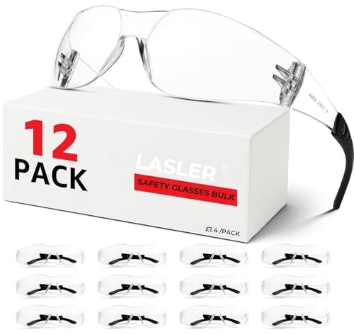 Laslar Safety Glasses for Work - Clear Lenses 12 Pack, Safety Googles for Men Women, Impact Scratch-Resistant Lens Eye Protection for Lab,Construction,Shooting Range,Woodworking,Outdoor