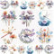 WANDIC 3 Bogen Rub on Transfer Stickers, Dragonfly Aufkleber Wand mit Blumen Muster, Wasserdicht, Handarbeiten, Möbel, DIY Kunsthandwerk, Dekorieren für Fotoalbum und Scrapbook, 15 x 30 cm
