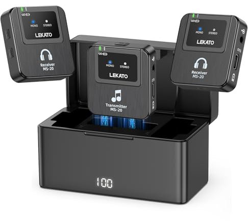 LEKATO Wireless In-Ear Monitor System with Charging Case,Professional 2.4G Stereo Wireless IEM System with Transmitter Beltpack Receiver for Studio, Band Rehearsal,Small Gig