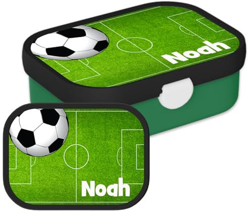 Mepal Personalisierte Brotdose mit Namen - Bento Lunchbox für Kinder - Fußball - Geeignet für bis zu 4 Butterbrote - BPA-frei & Spülmaschinenfest - 750 ml - Fußballfeld