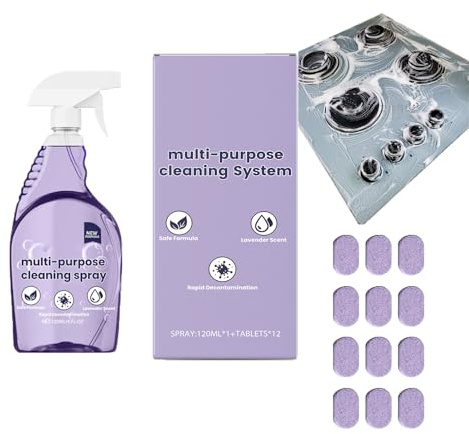 Allzweck-Reinigungsspray, Mehrzweck-Reinigungsspray,Allzweck-Reinigungsspray mit konzentrierten Reinigungstabletten,Multi-Oberflächenreiniger für Zuhause Küche (1 Flasche + 12Stück)