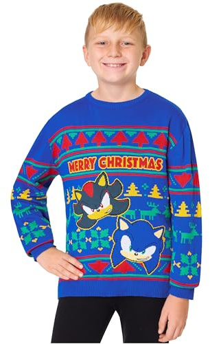 Get Trend Sonic THE Hedgehog Pullover Jungen 4-10 Jahre, Flauschiger Weihnachtspullover, Christmas Sweater, Geschenke für Jungs