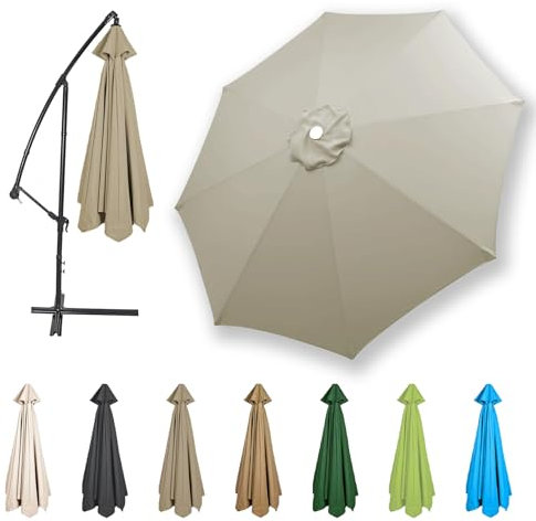 HonunGron Auvent De Remplacement pour Parasol 2,7m/3,0m/3,5m/4,0m, 6 Baleines/8 Baleines Toile De Parasol Déporté Remplacement Pour Cour,Jardin,Plage, Protection UV 50+ (Taupe,4.0m / 8 Ribs)