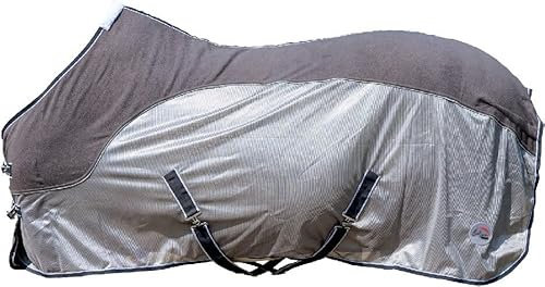 HKM Comfort Fliegendecke mit Fleece, Grau/Natur/Blau, 155