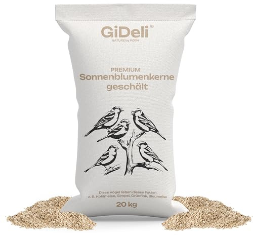 GiDeli Sonnenblumenkerne Geschält 20kg Vogelfutter für Gartenvögel & Wildvögel Wildvogelfutter 4 ganzjährig Wertvolles Streufutter Energiespender ohne Schale Sommer und Winter