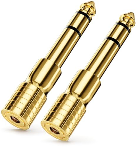 deleyCON Adattatore Jack 3,5 mm a 6,35 mm [2 Pezzi] - Connettore aux Stereo - Contatti Placcati Oro - per Cuffie, Altoparlanti, Chitarra, Amplificatore Hi-Fi, Tastiera, Mixer ecc.