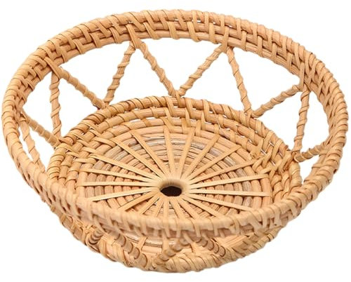 LABRIMP Plato de Frutas de Ratan Cesta Decorativa Multifuncional para Snacks y Almacenamiento Mesa Diseño Rústico y Elegante