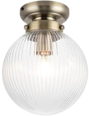 Cosylyte Finley Bathroom Ceiling Light, Classic Ribbed Glass Flush Ceiling Light, Brushed Bronze Base, IP44 Rated, E27, Indoor Bathroom Lighting