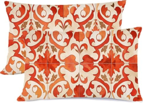Kissenbezug 35 x 70 Vintage Samt Kopfkissenbezug 35x70 2er Set Baumwolle Kissen Angenehm Weich Kissenhülle und pflegeleicht Bügelfrei & Knitterfrei mit Reißverschluss, Schlafzimmer Deko Orange z0j-975