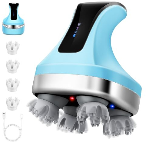 Portable Electric Scalp Massager, Electric Head Massager with Kneading 108 Massage Nodes, Handheld Head Scratcher Massager for Stress Relax and Pain Relief, Ideal Gifts for Women, Men (Blue)