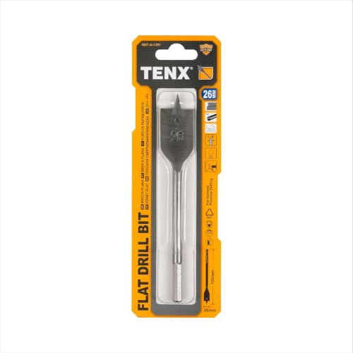 TENX Flat Drill Bit CR-V Steel | Heavy Duty Wood Boring Bit for Precision Hole Cutting | Durable High-Speed Flat Spade Bit for Electric Drills (26MM)
