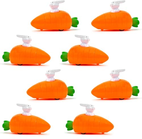 XIAOGUA 8 Stück Hasen Rückzieh-Autos Karotten, Mini Hase Spielzeugauto mit Rückziehmotor, Mitgebsel Kindergeburtstag, Gastgeschenke Kleinigkeiten für Kinder Jungen Mädchen Kindertag