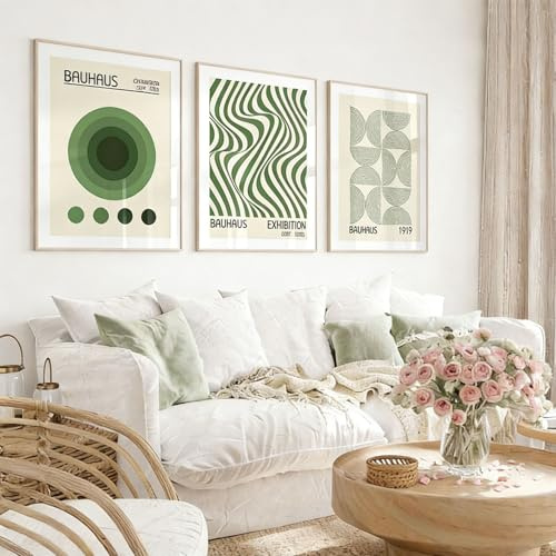 3er Bauhaus Poster Set,Farbverlauf Aura Nummer Wandbilder Bilder,Bauhaus Deko Bunte Abstrakte Geometrie Premium Poster Wohnzimmer Schlafzimmer Minimalistischen Mid-Century,Ohne Rahmen (40*50cm,C)