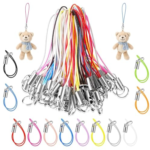 MNYXIS 60 Piezas Cordón para Móvil, Cordón Antipérdida, Colores Mezclados, Llavero, Muñeca, Colgantes, Soporte de Anillo DIY, Correa de Mano, Ganchos para Llaveros